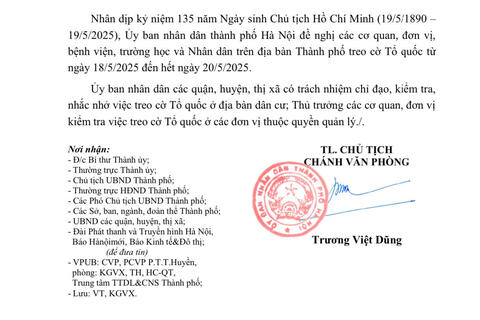 Thông báo về việc treo cờ Tổ quốc nhân dịp kỷ niệm 135 năm Ngày sinh Chủ tịch Hồ Chí Minh (19/5/1890-19/5/2025)